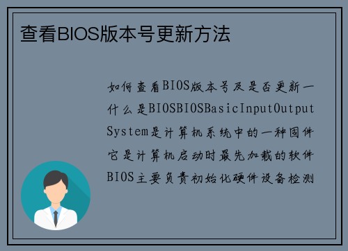 查看BIOS版本号更新方法